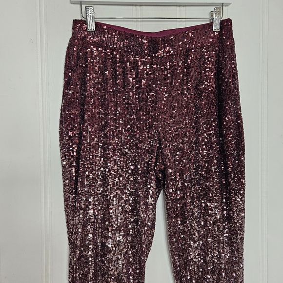 Cable & Gauge Pants Womens Size S Burgundy Allover Sequins Pockets Pull-on - Picture 3 of 12